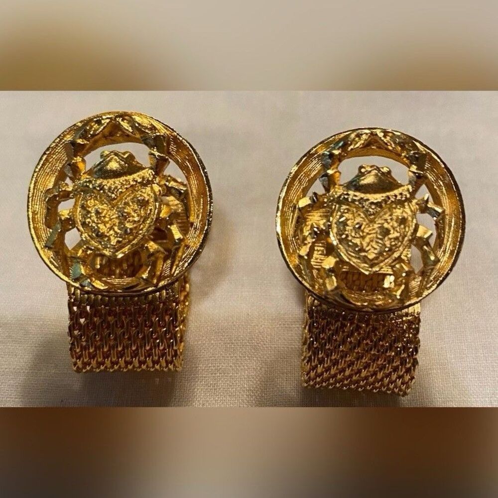 Men’s Cuff Links Gold Tone Cancer Crab Zodiac Mesh Wrap Vintage